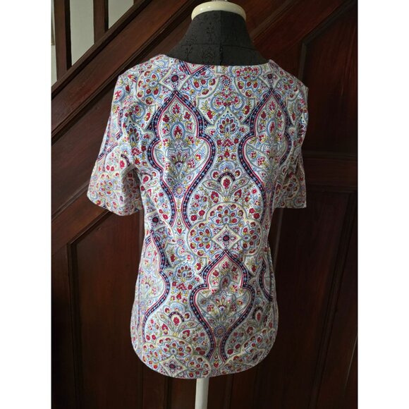 Talbots Womens Short Sleeve Colorful Paisley Print Tee M Rainbow - Picture 2 of 7